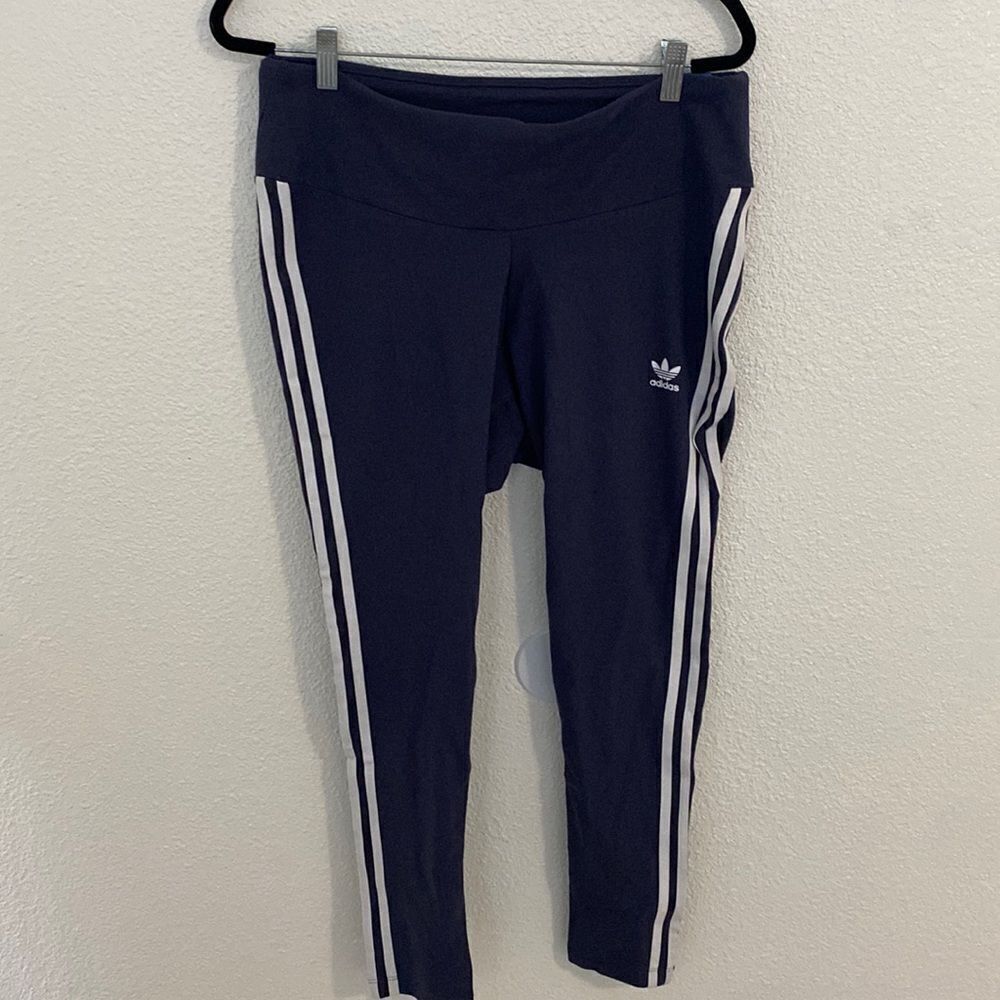 NWT-ADIDAS-three stripe fitted tight- mid rise-full length- Shadow blue-Size 2X